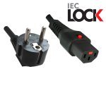 Cablu de alimentare Europa CEE 7/7 90° la C13, 1mm², cu încuietoare, negru, lungime 2.00m